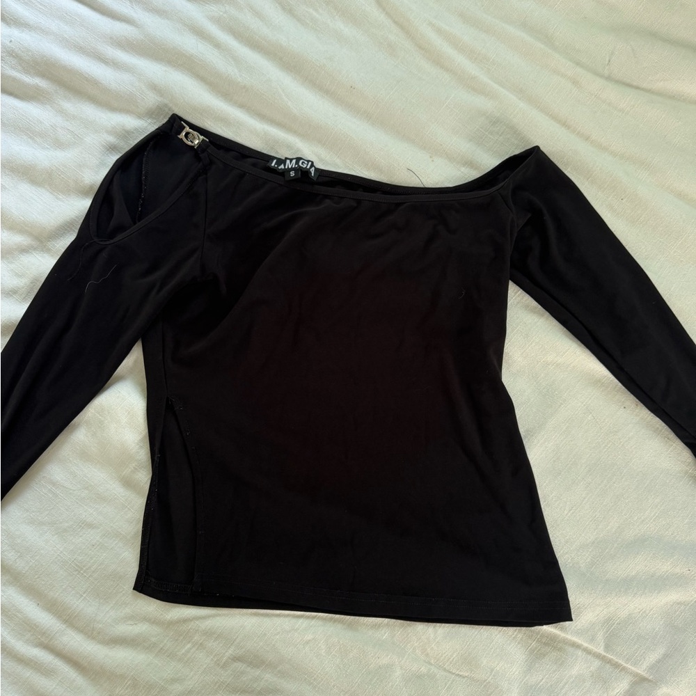 I.AM.GIA Black Asymmetrical 3/4 Sleeve Blouse